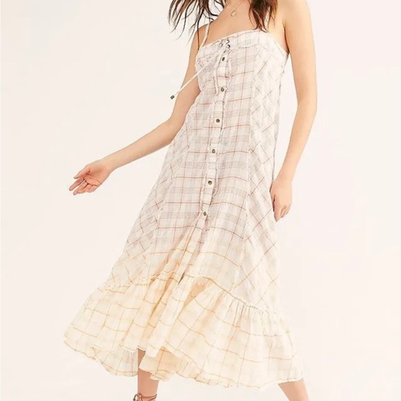 Free People Plaid City Maxi Midi Cotton Dress New XS - Picture 6 of 7